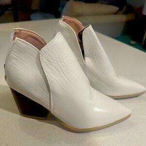 White Snakeskin Booties